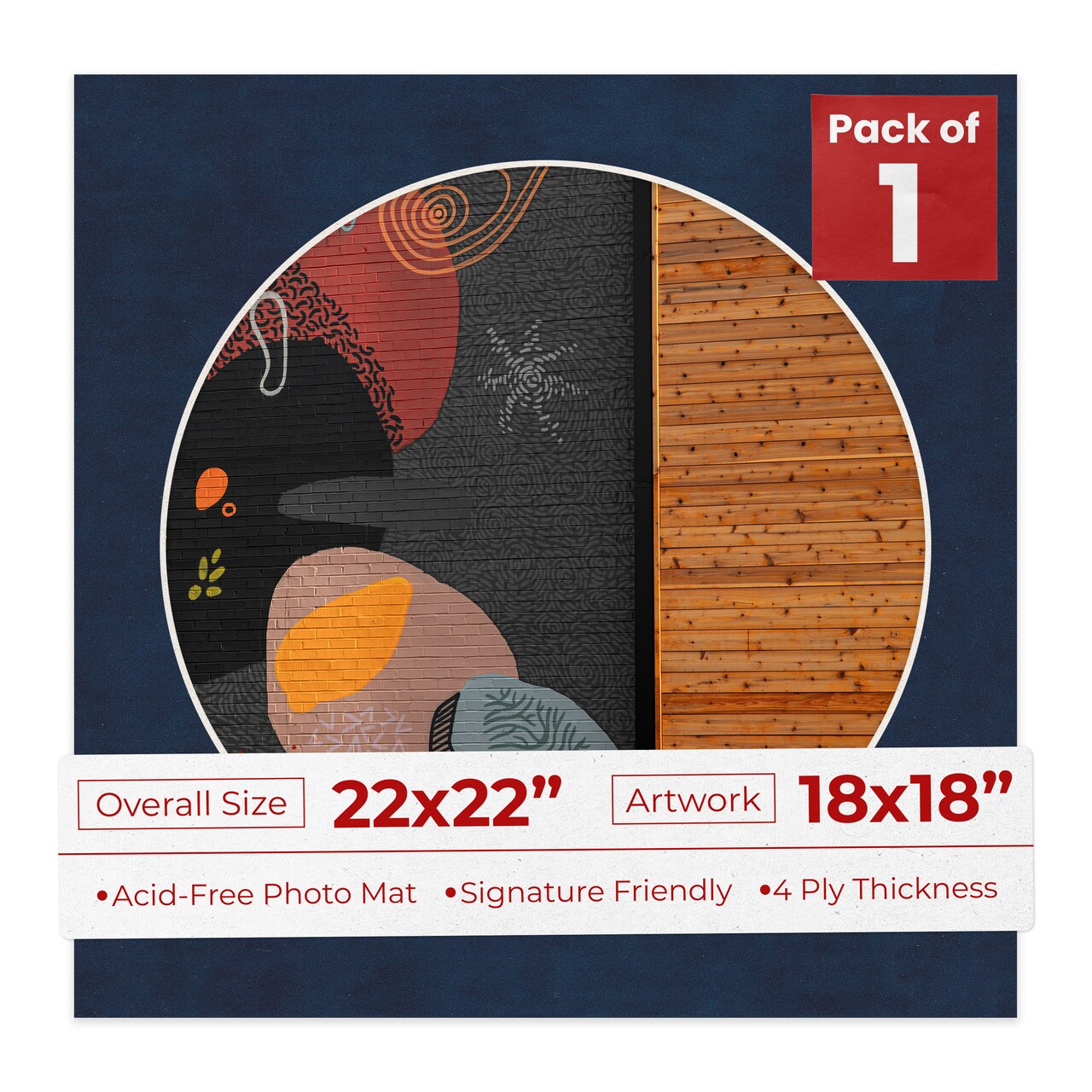 Navy Suede Mat Board for 22x22 Frames - Circle Opening for 18x18 Photos